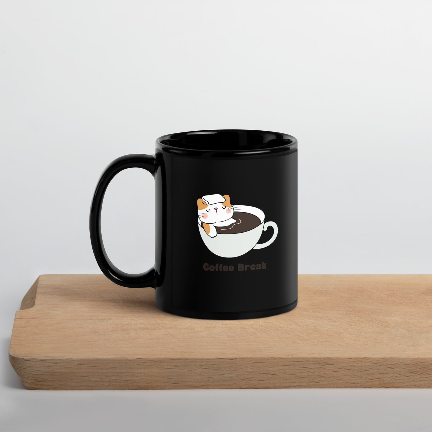 Black Glossy Relaxing Cat Mug