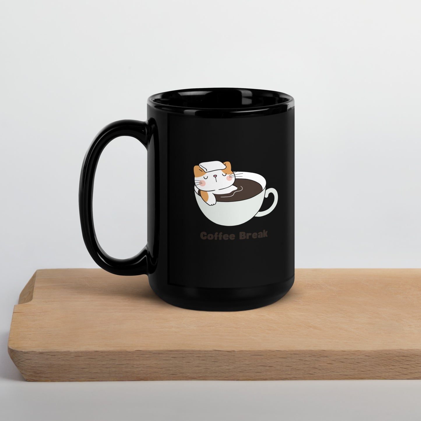 Black Glossy Relaxing Cat Mug